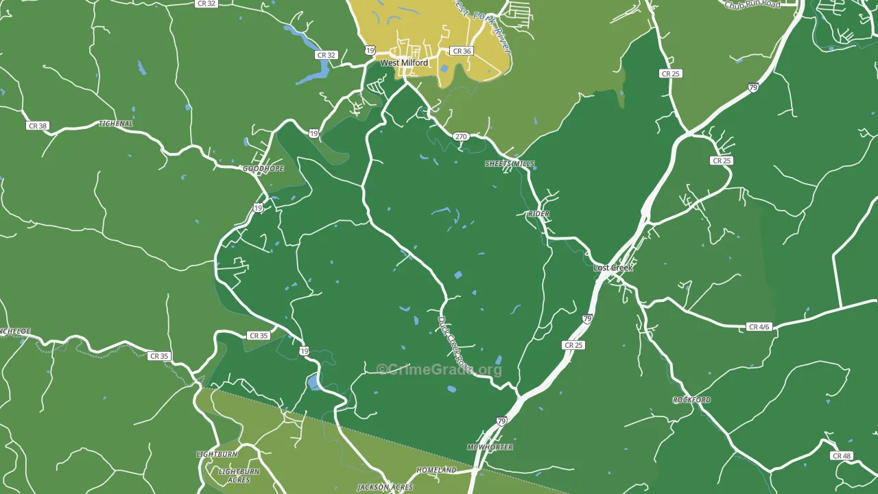 Lost Creek, WV Map of Vandalism Rates