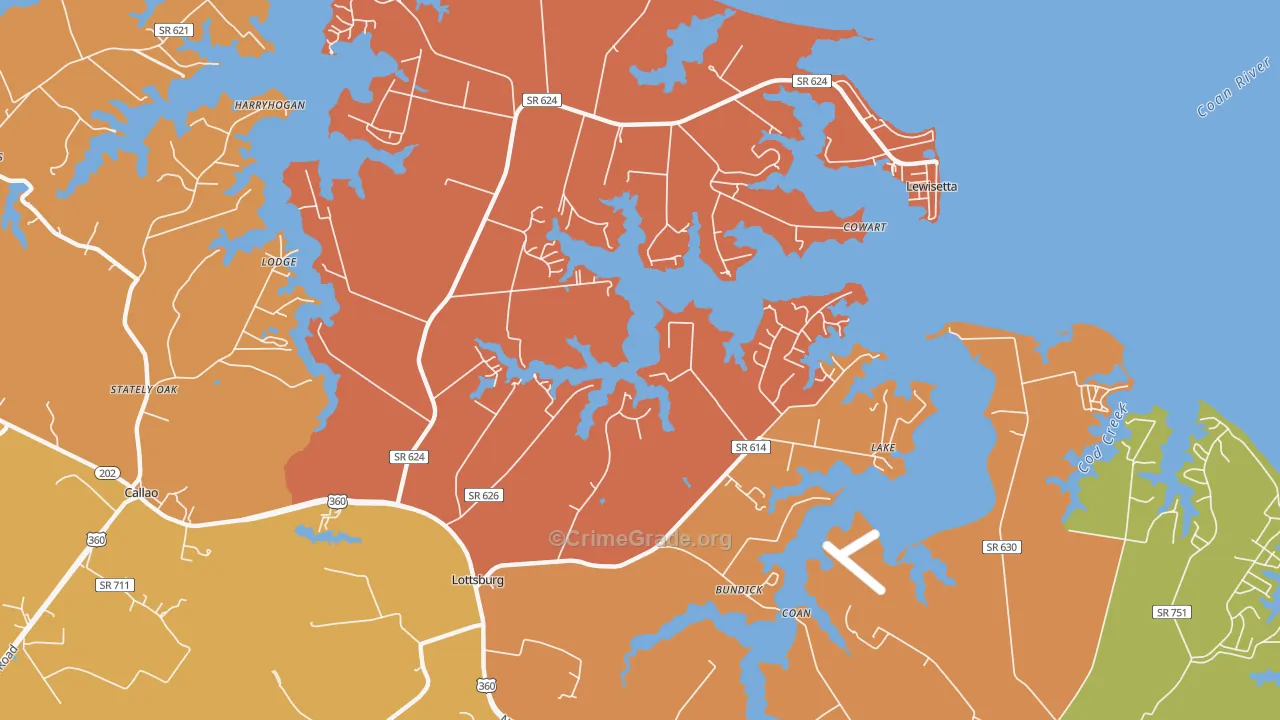 Lottsburg, VA Map of Vandalism Rates