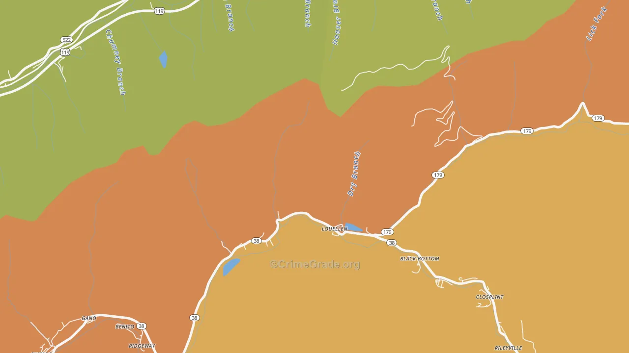 Louellen, KY Map of Vandalism Rates