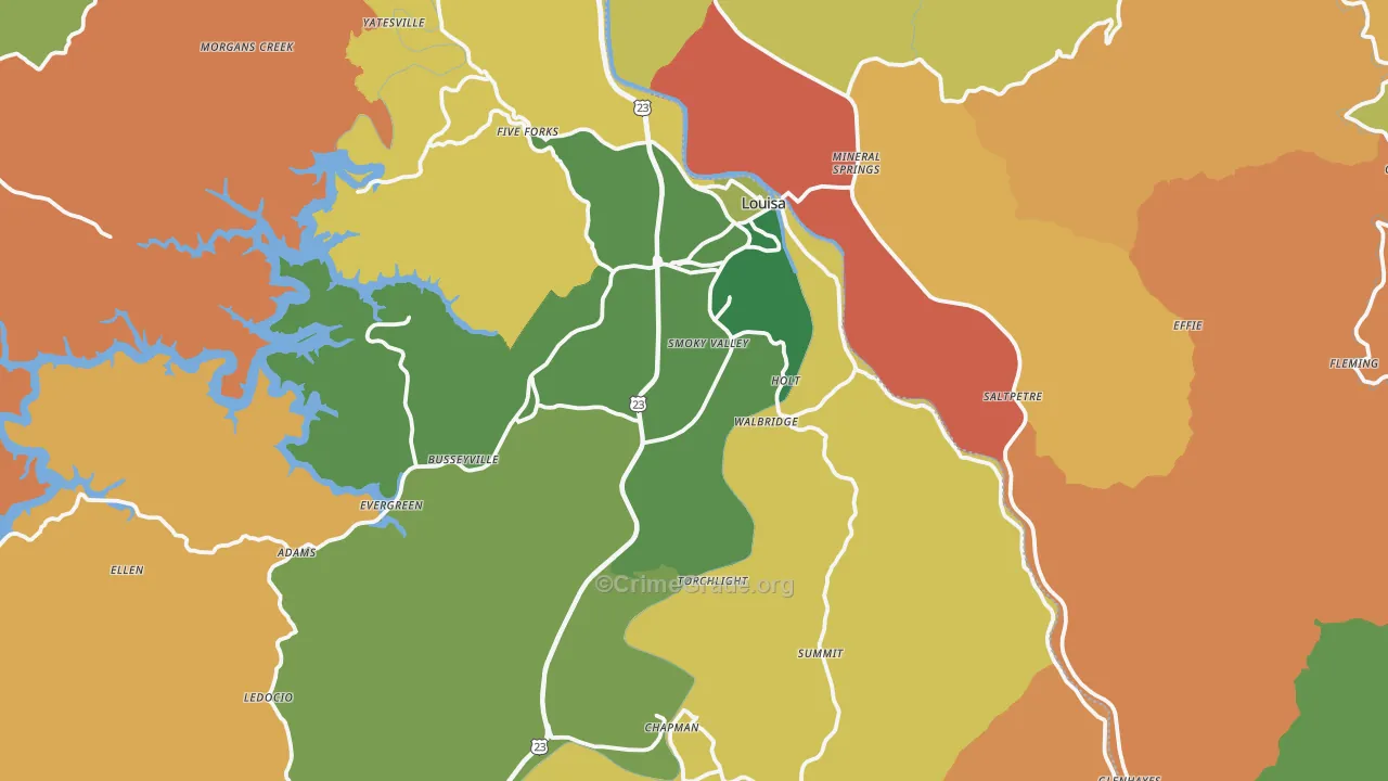 Louisa, KY Map of Vandalism Rates