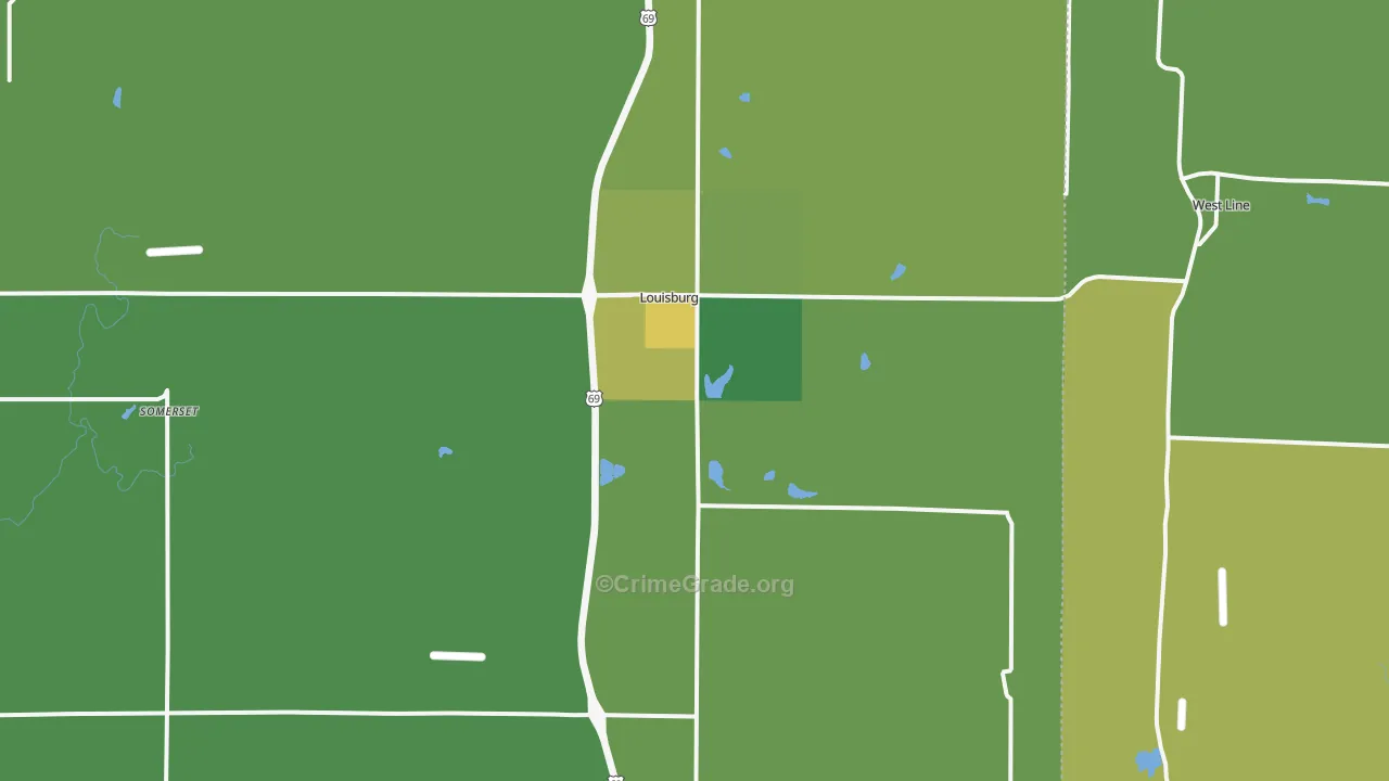 Louisburg, KS Map of Vandalism Rates