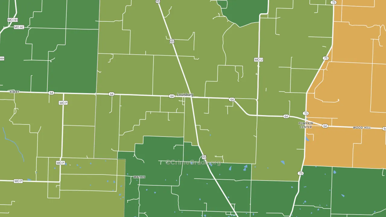 Louisburg, MO Map of Vandalism Rates