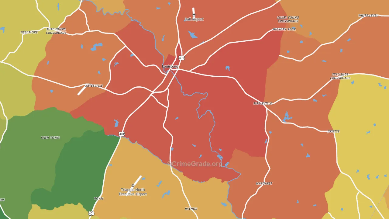 Louisburg, NC Map of Vandalism Rates
