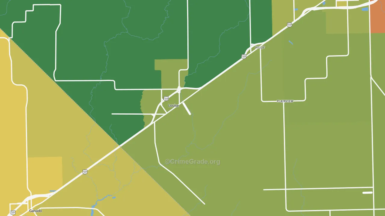Louise, TX Map of Vandalism Rates