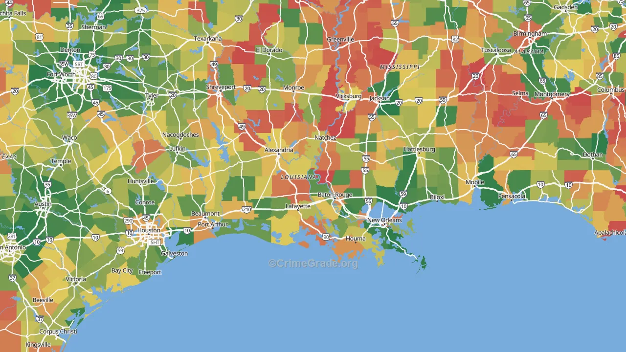 Louisiana Map of Vandalism Rates