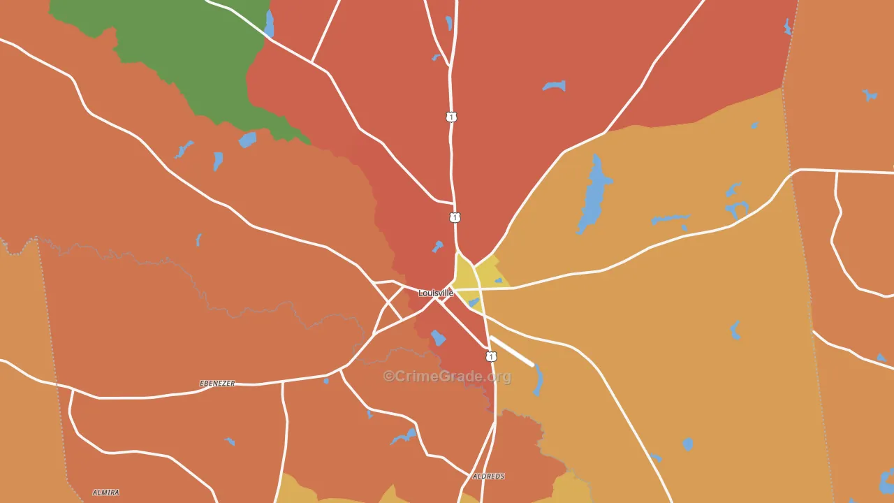 Louisville, GA Map of Vandalism Rates