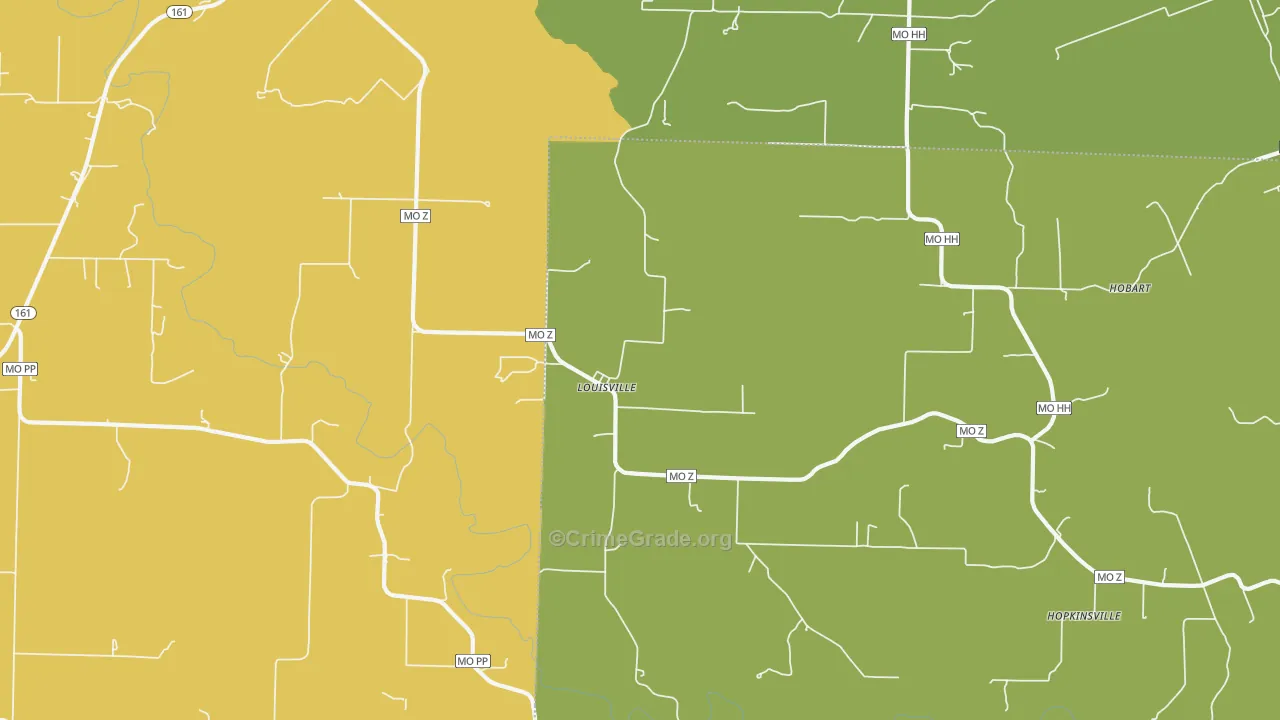 Louisville, MO Map of Vandalism Rates