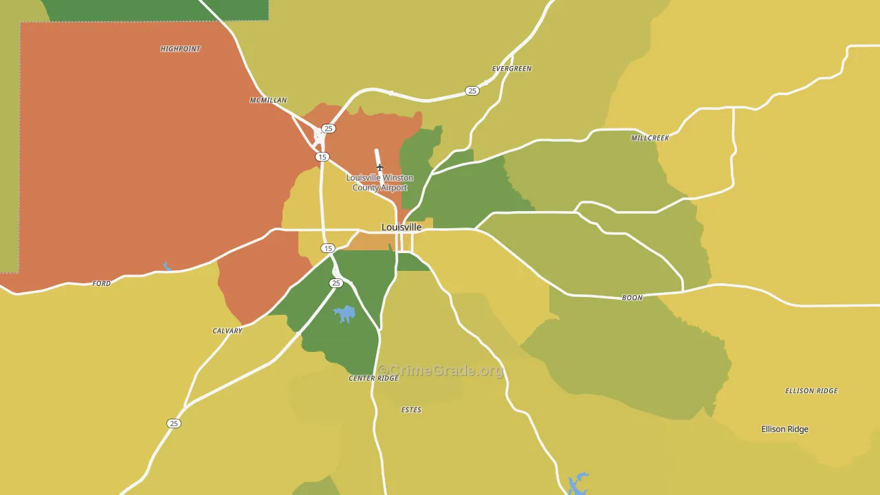 Louisville, MS Map of Vandalism Rates