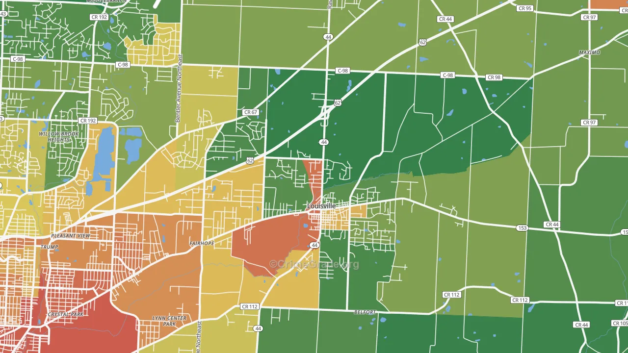 Louisville, OH Map of Vandalism Rates