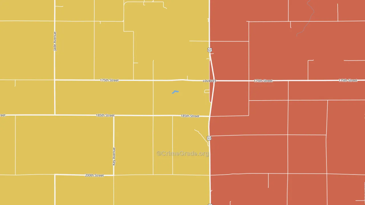 Lourdes, IA Map of Vandalism Rates