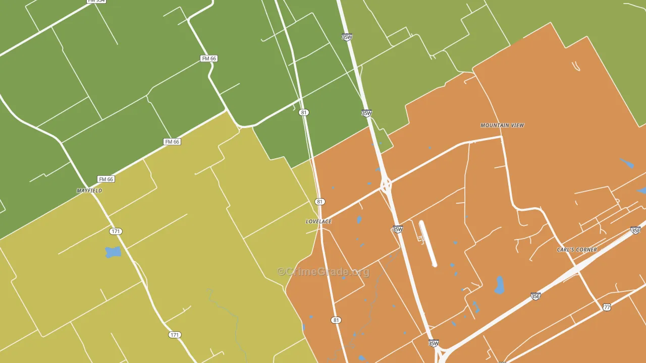 Lovelace, TX Map of Vandalism Rates
