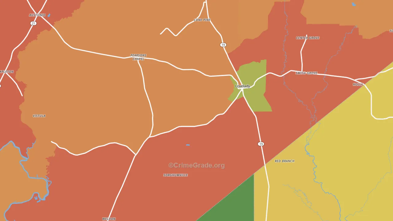 Lovelady, TX Map of Vandalism Rates