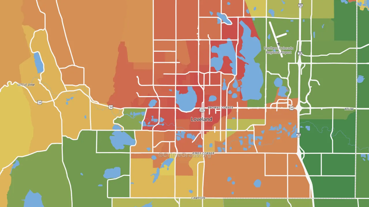 Loveland, CO Map of Vandalism Rates