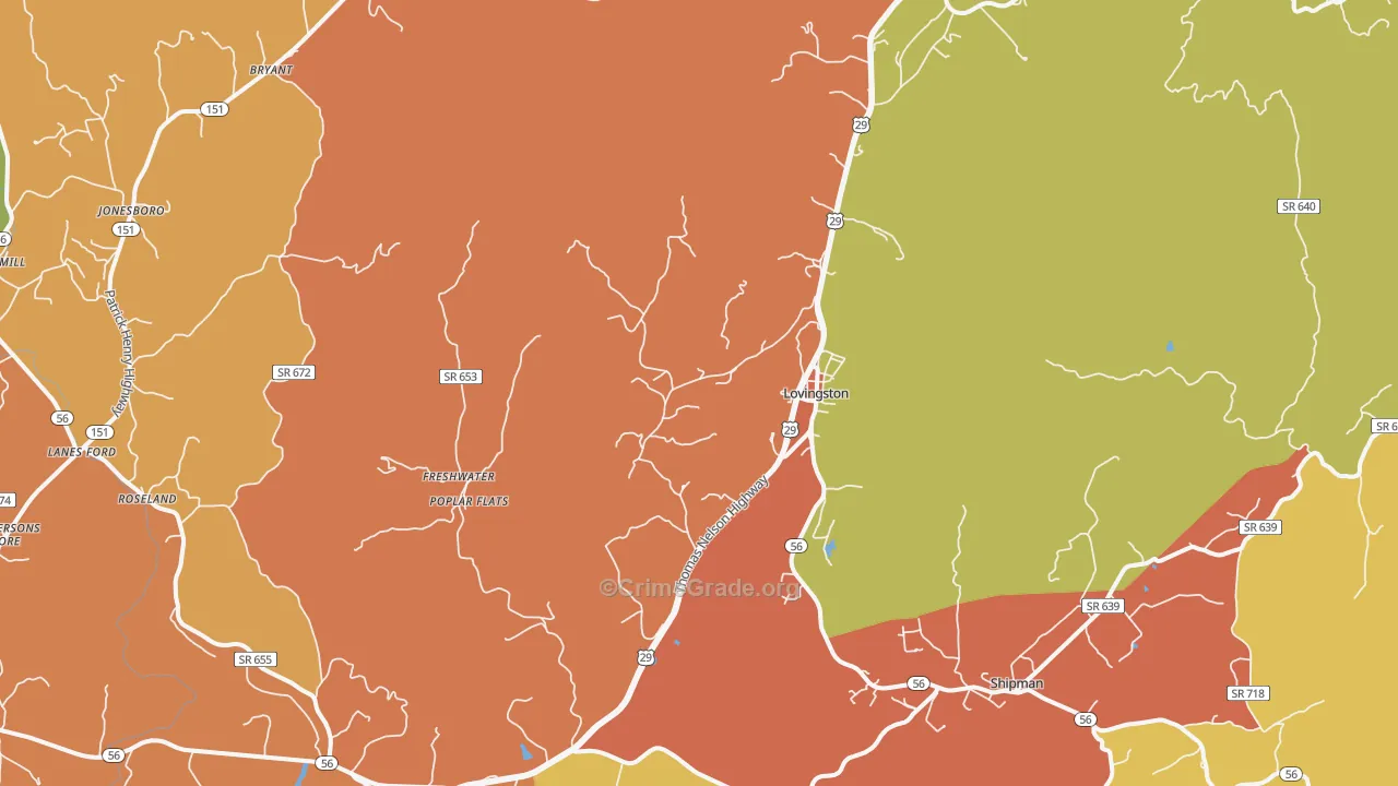 Lovingston, VA Map of Vandalism Rates
