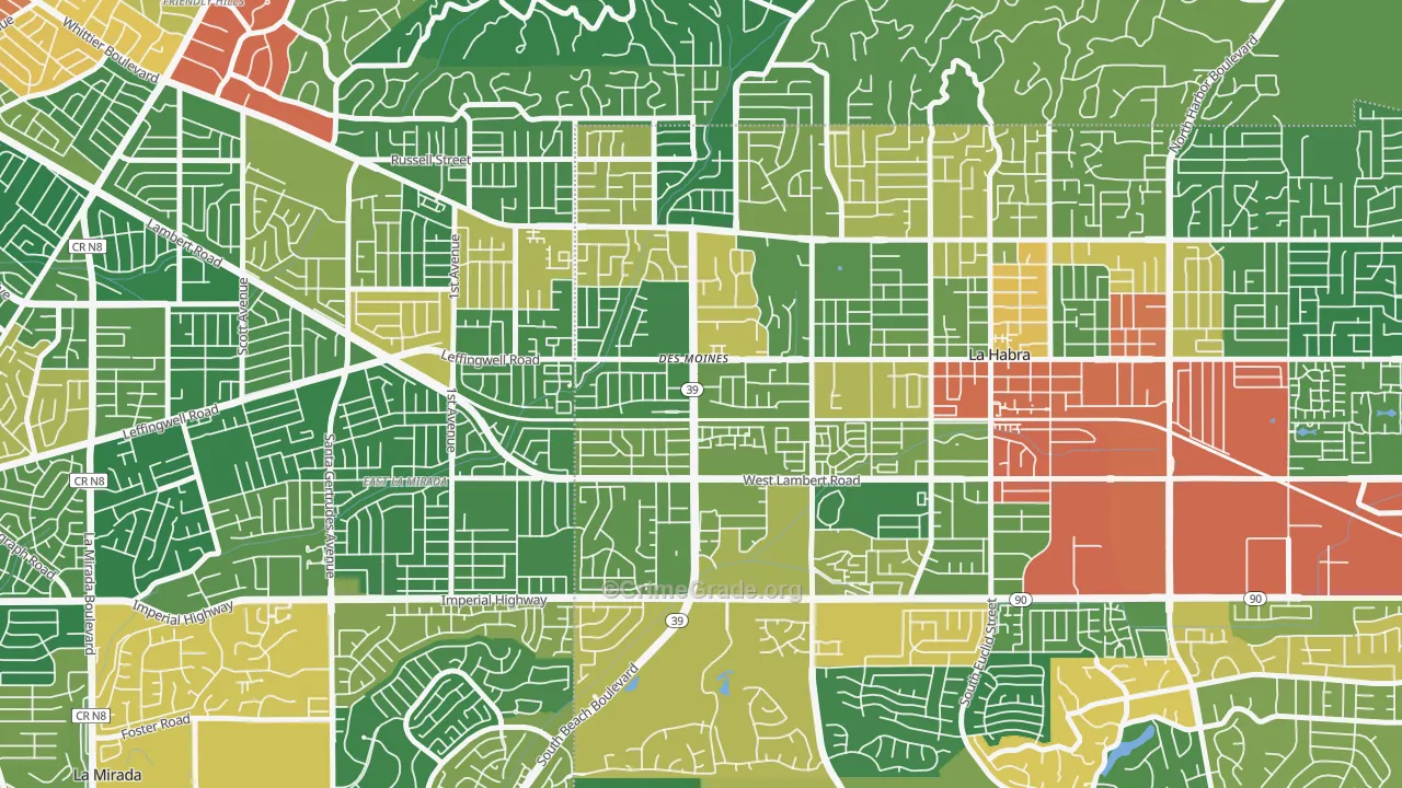 Lowell, La Habra, CA Map of Vandalism Rates