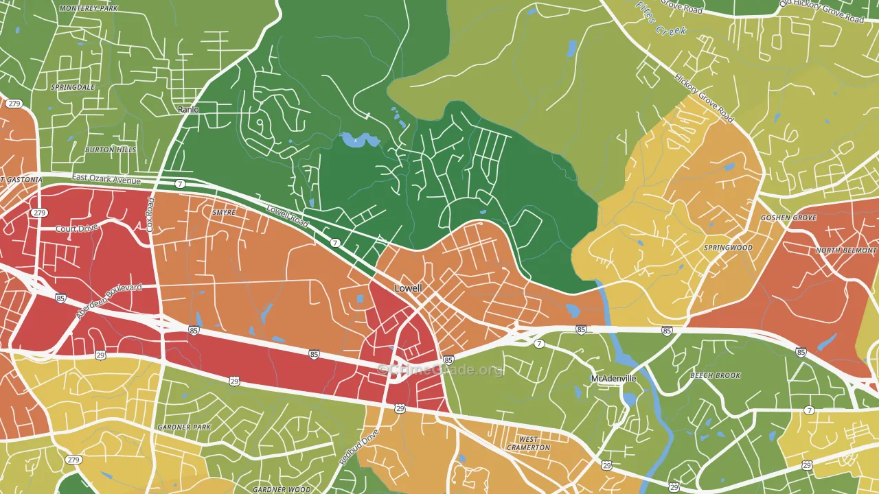 Lowell, NC Map of Vandalism Rates