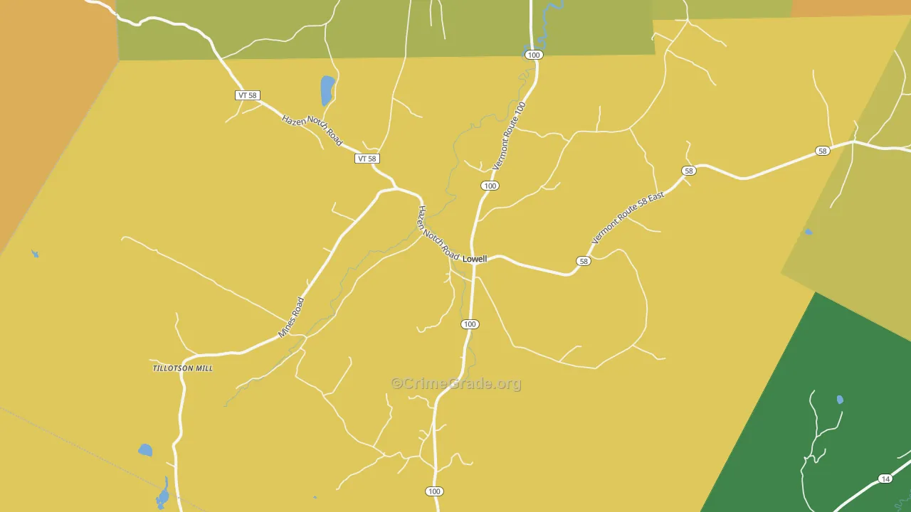 Lowell, VT Map of Vandalism Rates