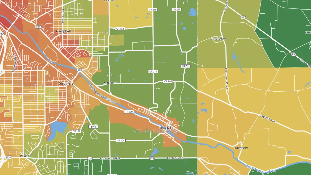 Lowellville, OH Map of Vandalism Rates