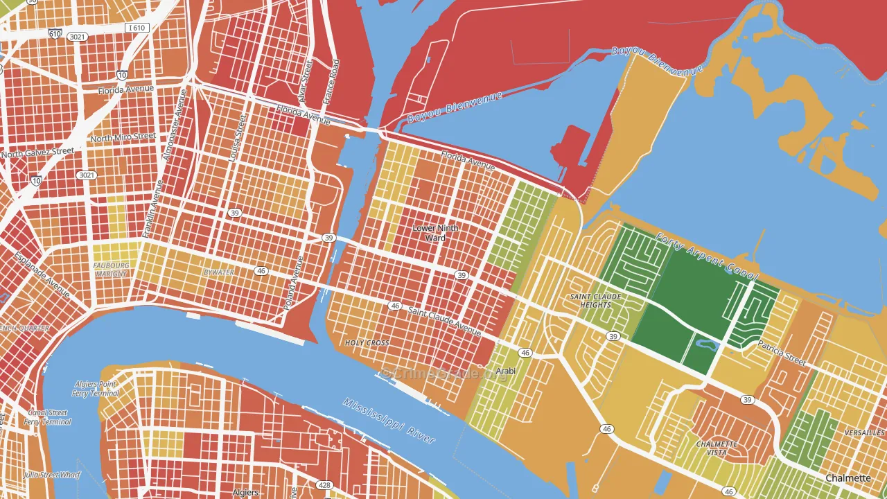 Lower 9th Ward, New Orleans, LA Map of Vandalism Rates