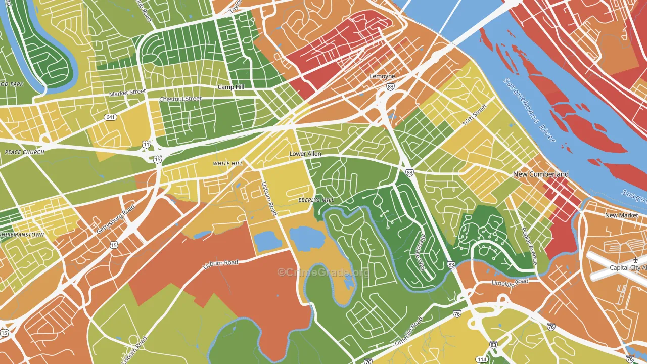 Lower Allen, PA Map of Vandalism Rates