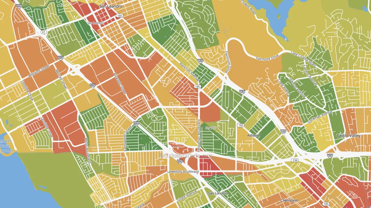 Lower Bal, San Leandro, CA Map of Vandalism Rates