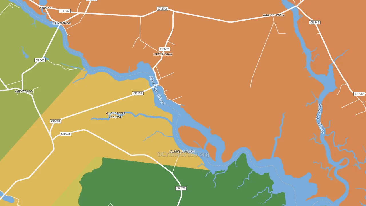 Lower Bank, NJ Map of Vandalism Rates