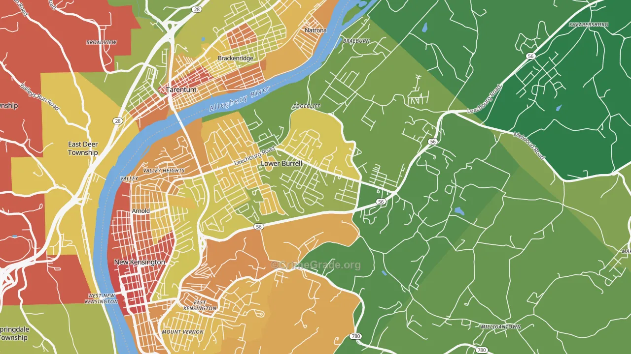 Lower Burrell, PA Map of Vandalism Rates