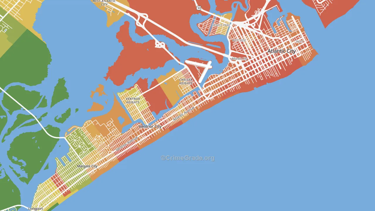 Lower Chelsea, Atlantic City, NJ Map of Vandalism Rates