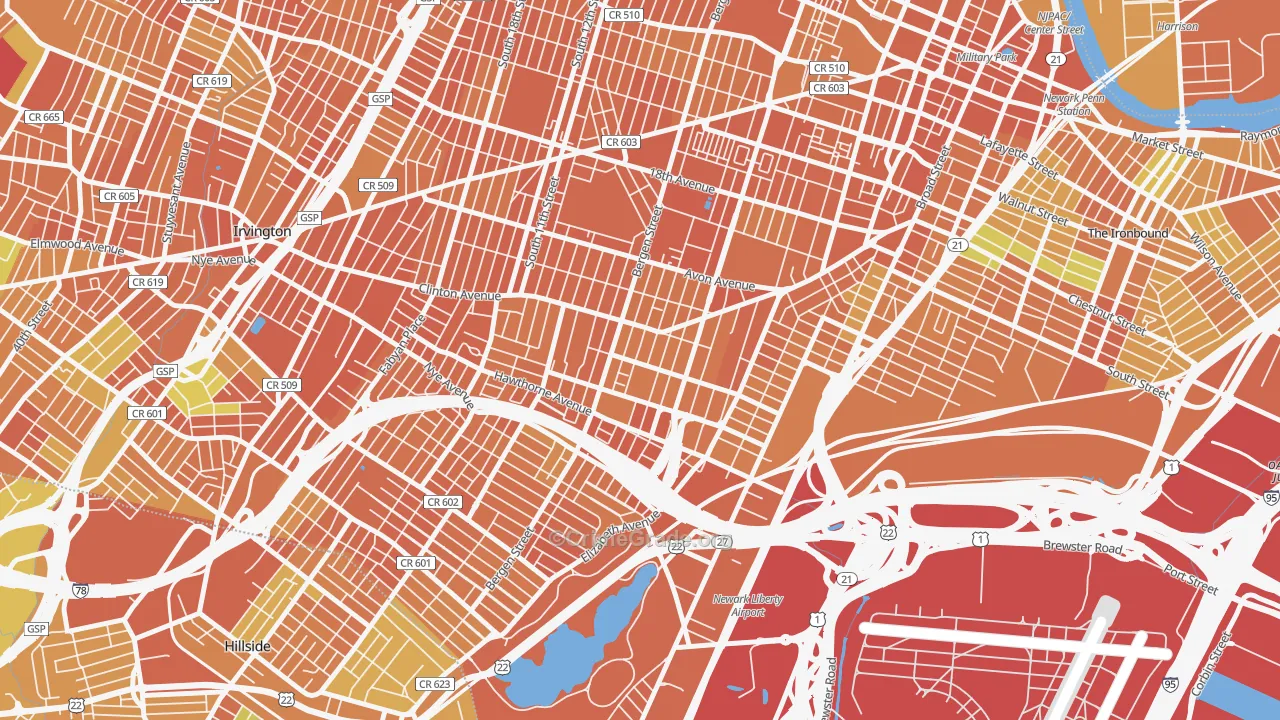 Lower Clinton Hill, Newark, NJ Map of Vandalism Rates