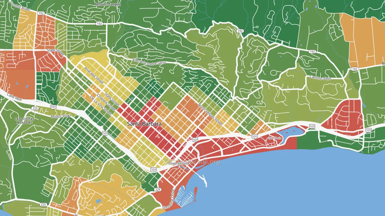 Lower East, Santa Barbara, CA Map of Vandalism Rates