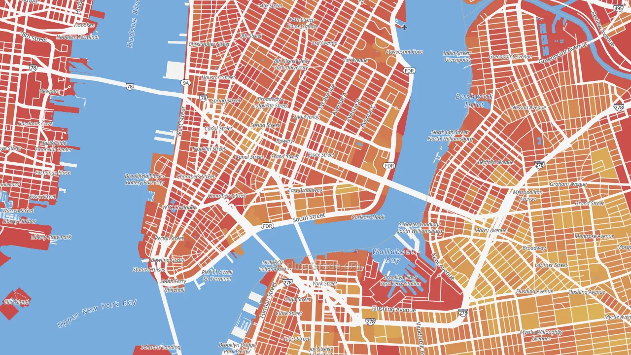 Lower East Side, Manhattan, NY Map of Vandalism Rates