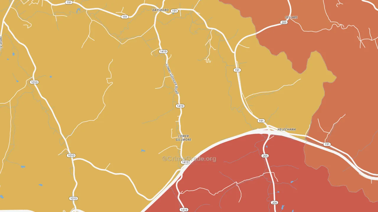Lower Gillmore, KY Map of Vandalism Rates