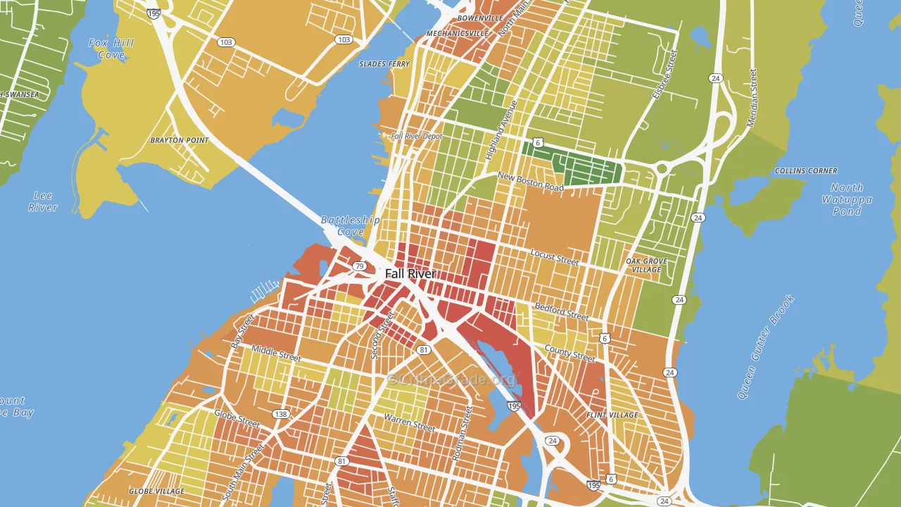 Lower Highlands, Fall River, MA Map of Vandalism Rates