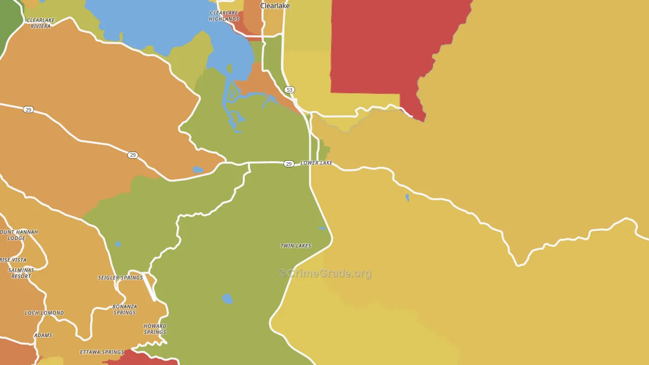 Lower Lake, CA Map of Vandalism Rates