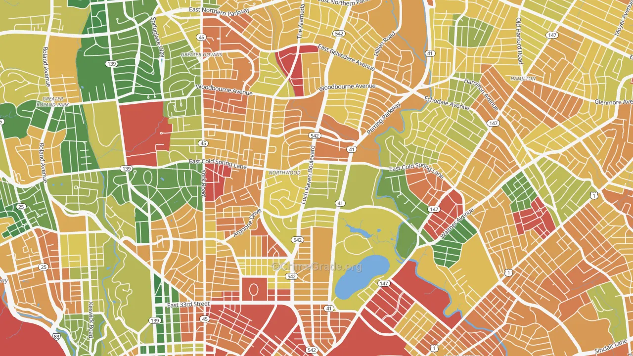 Lower Northwood, Baltimore, MD Map of Vandalism Rates