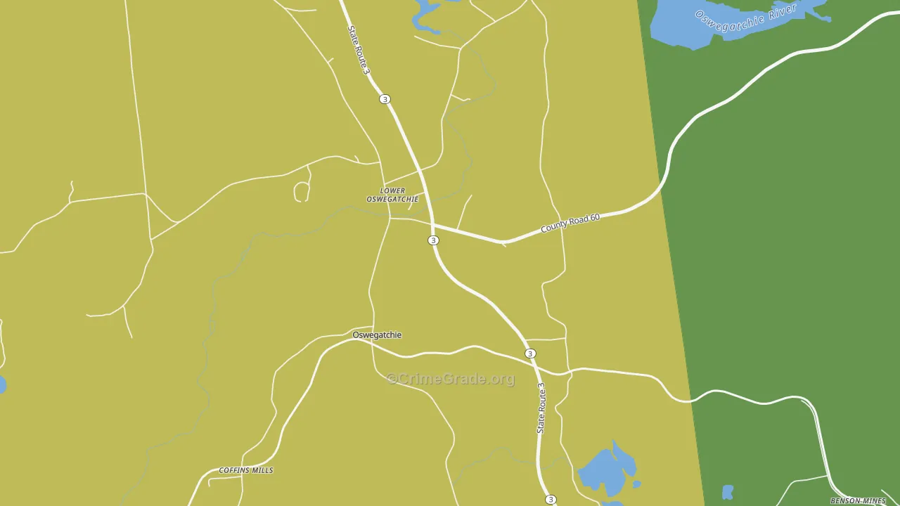 Lower Oswegatchie, NY Map of Vandalism Rates