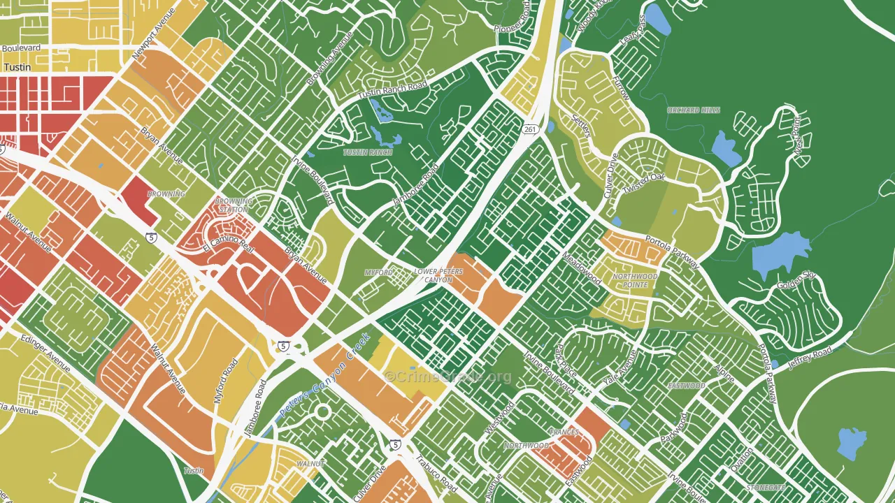 Lower Peters Canyon, Irvine, CA Map of Vandalism Rates