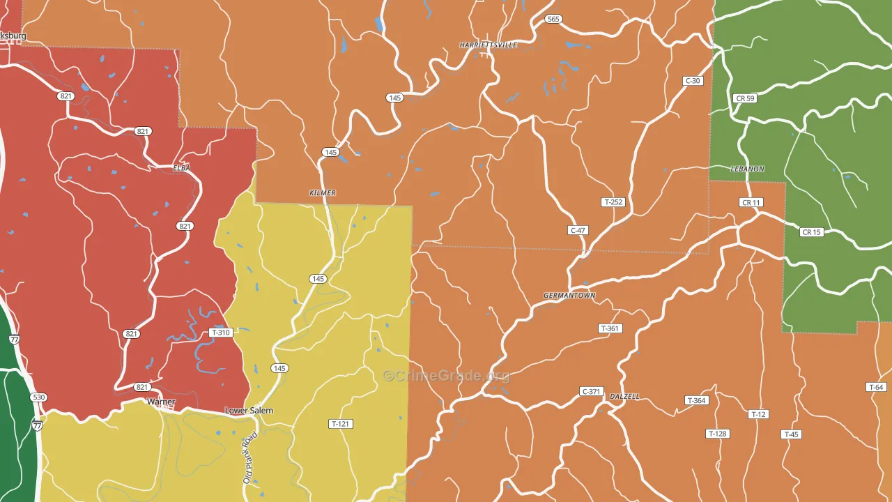 Lower Salem, OH Map of Vandalism Rates