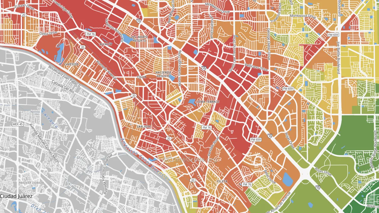 Lower Valley, El Paso, TX Map of Vandalism Rates