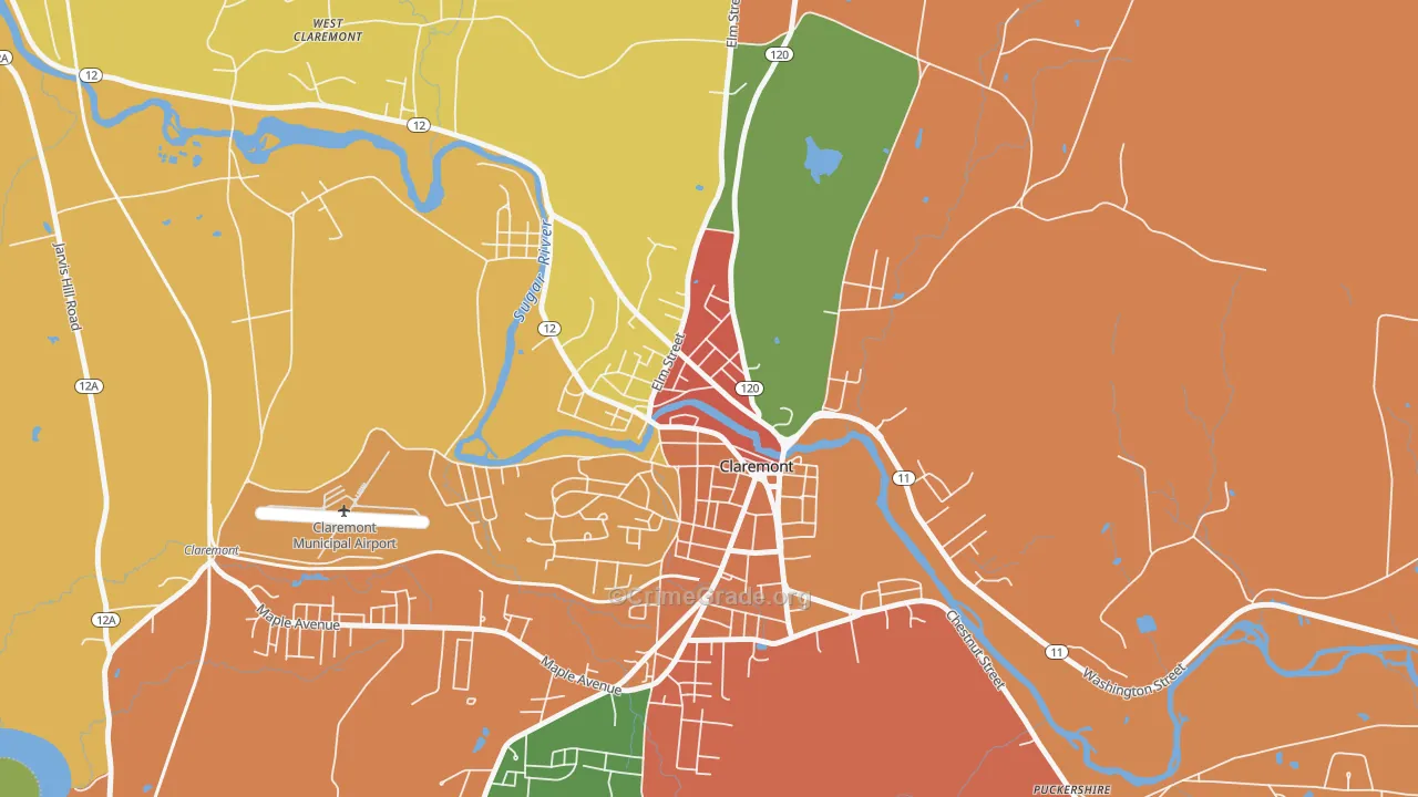 Lower Village District, Claremont, NH Map of Vandalism Rates