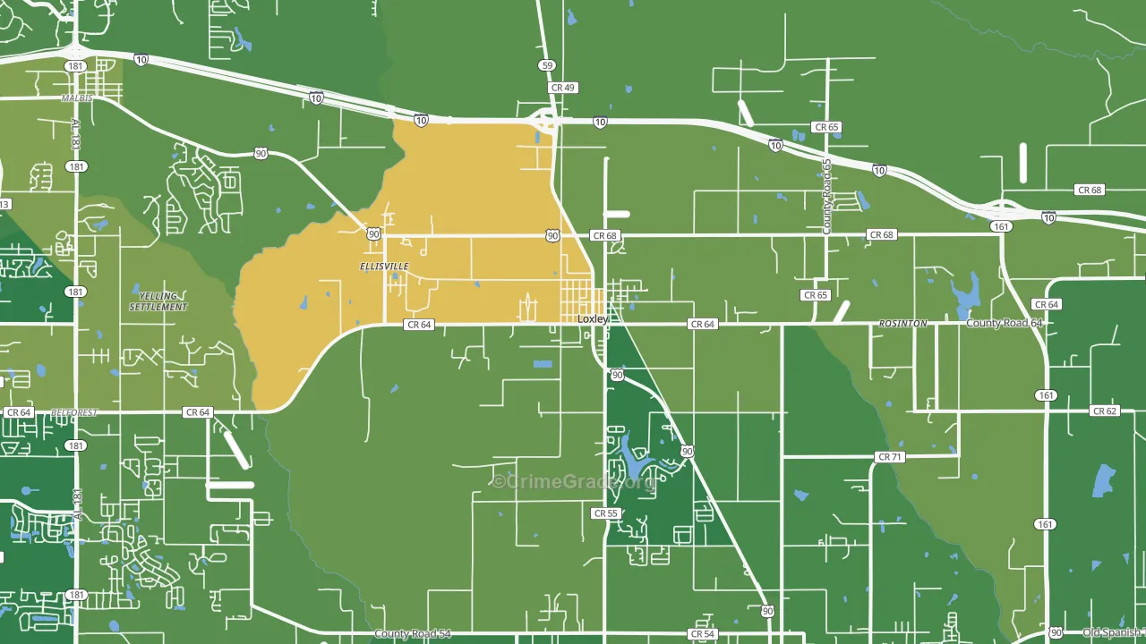 Loxley, AL Map of Vandalism Rates