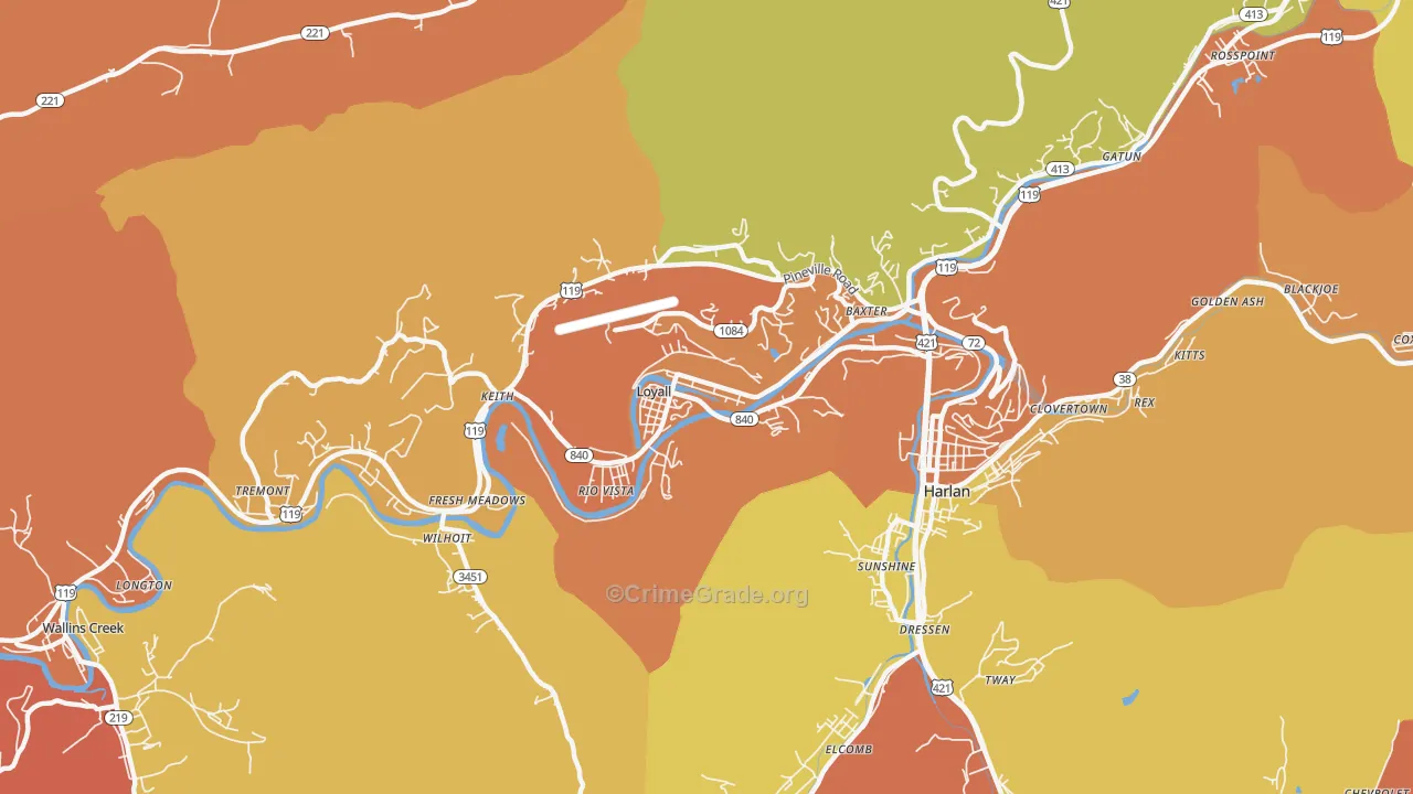 Loyall, KY Map of Vandalism Rates