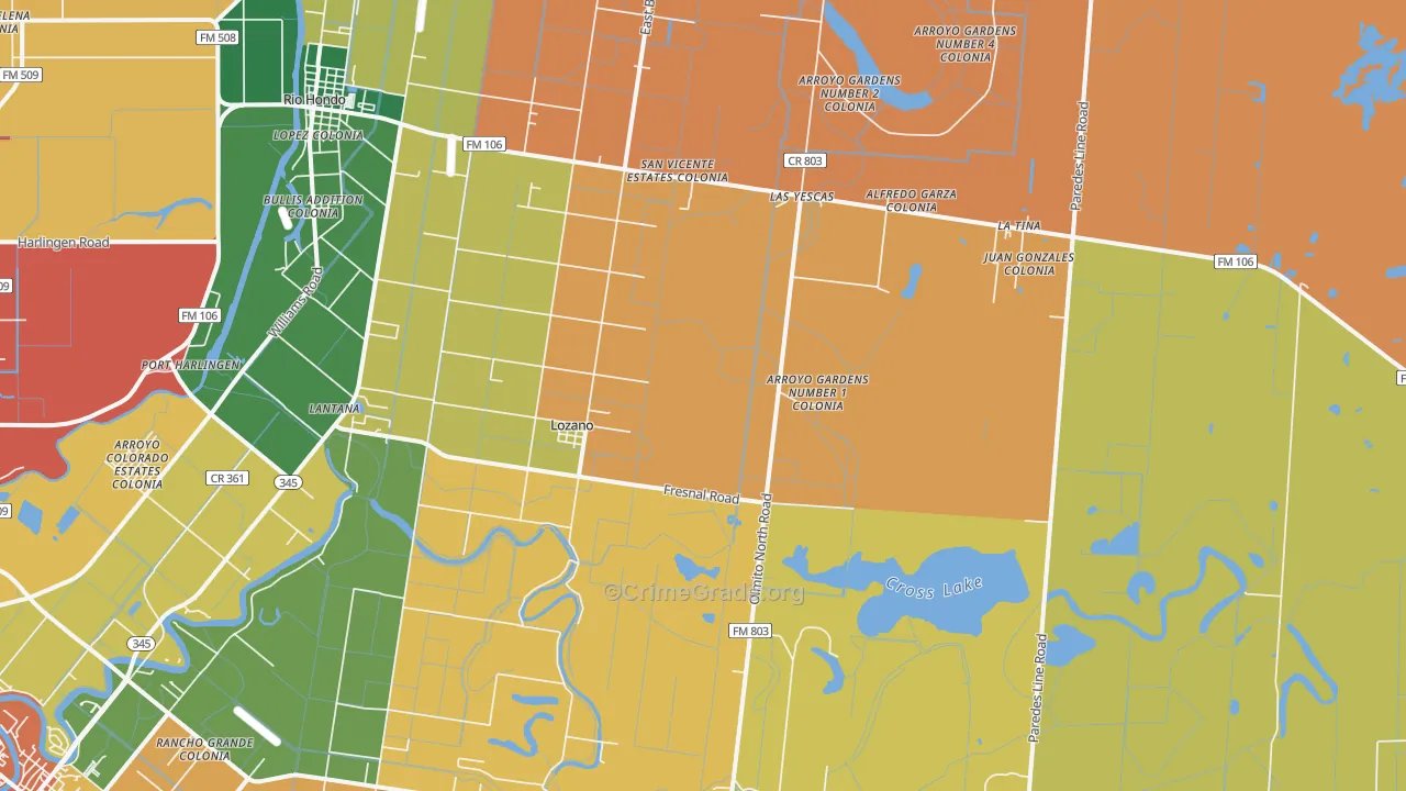Lozano, TX Map of Vandalism Rates