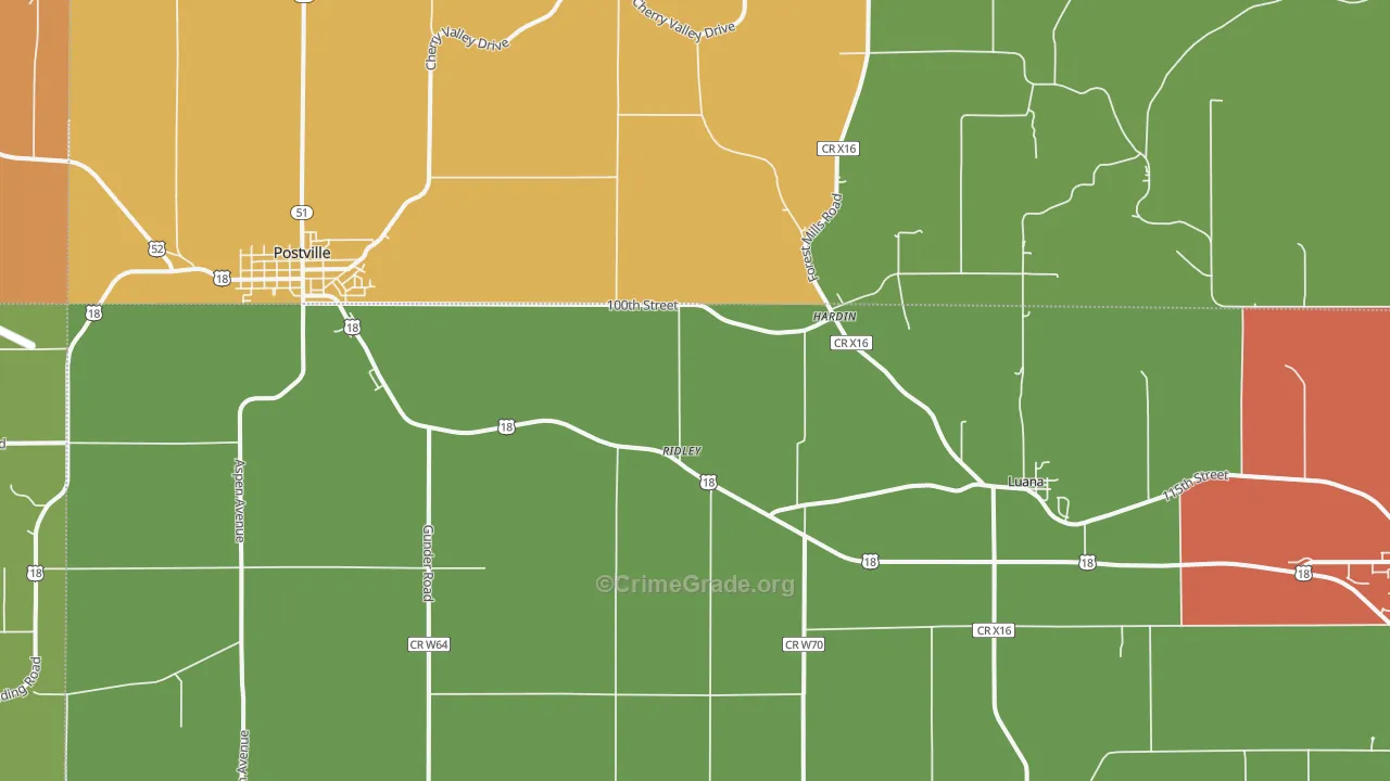 Luana, IA Map of Vandalism Rates