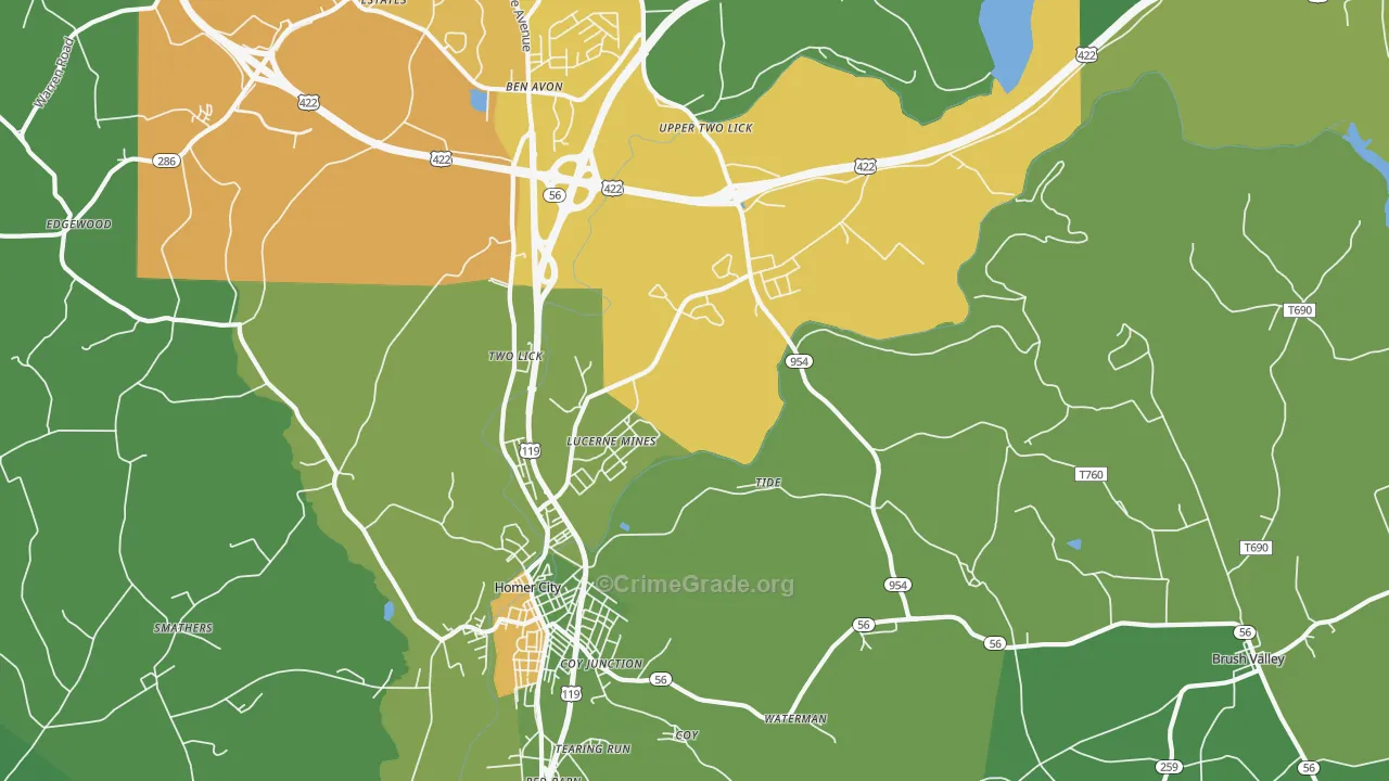 Lucerne Mines, PA Map of Vandalism Rates