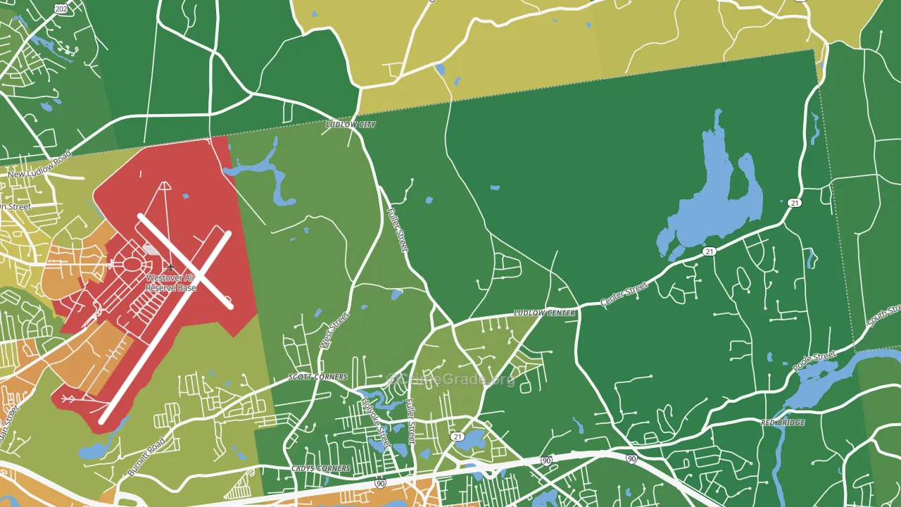 Ludlow Center, MA Map of Vandalism Rates