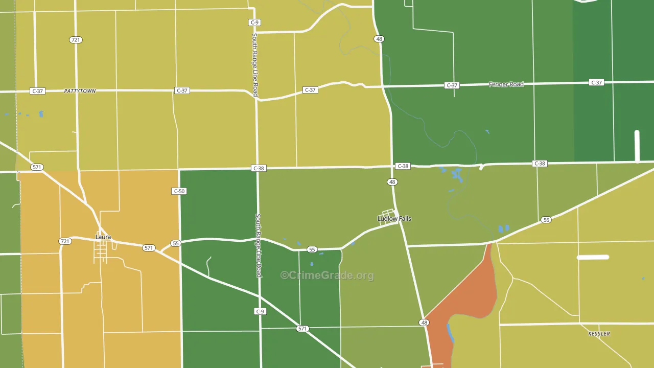 Ludlow Falls, OH Map of Vandalism Rates