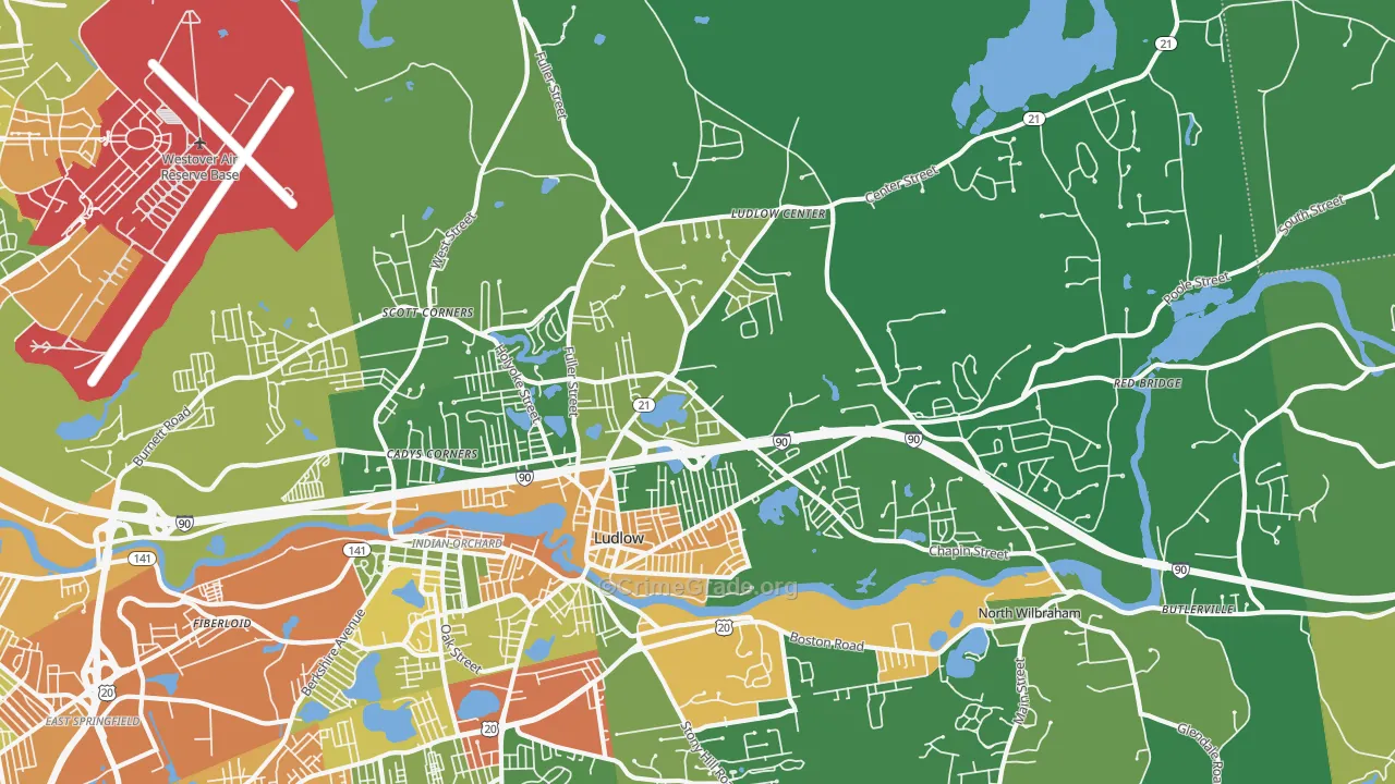 Ludlow, MA Map of Vandalism Rates