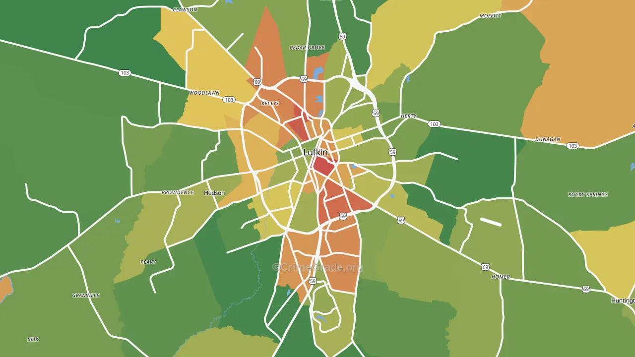 Lufkin, TX Map of Vandalism Rates