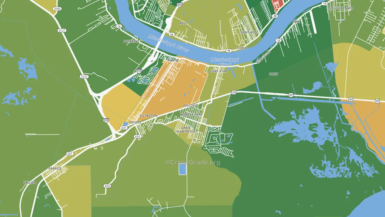 Luling, LA Map of Vandalism Rates